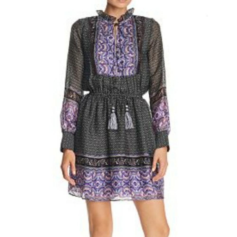 Aqua Womans Long Sleeve Border Print Dress